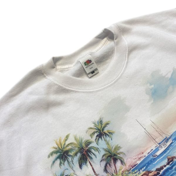 White Vintage 90s O-Neck Sweatshirt Dolphin Print
