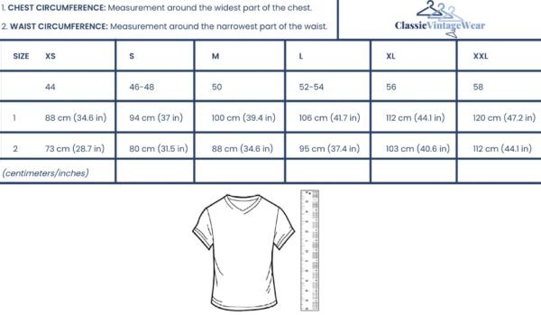 ClassicVintageWear Size Chart for T-shirt